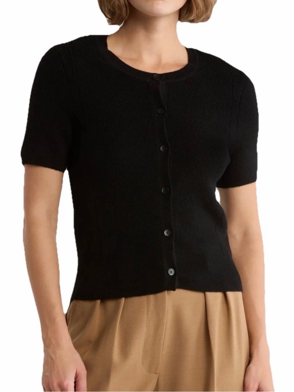 Halogen Black Short Sleeve Button-Up Knit Cardigan
